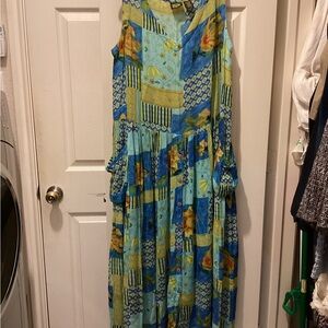 Patchwork design Sleeveless Maxi Dress - Blue and Yellow